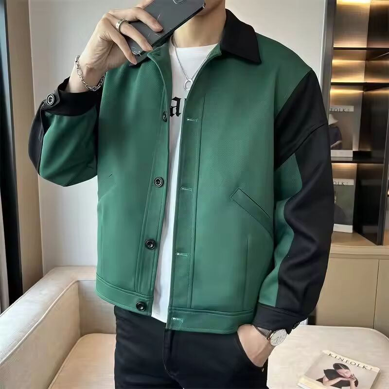 Pi Shuai Jacket Men's High-end Sense Explosive Street Retro Color Blocked Workwear Jacket Trend 2024 Spring and Autumn Lapel Top